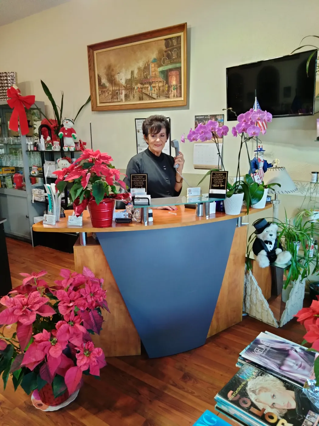 Alicja at the front desk of La' Riviera Salon