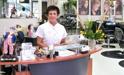 Alicja at the salon front desk